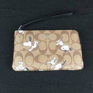 Coach X Peanuts Corner Zip Wristlet Wallet With Snoopy & Woodstock